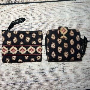 Vera Bradley Classic Black Wallet Bifold Snap‎ & Zip Change Purse Set Paisley